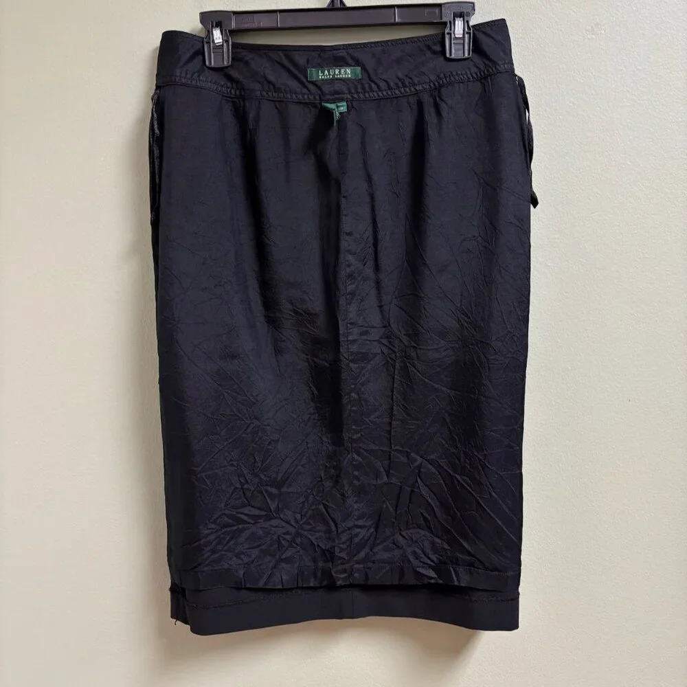 Lauren Ralph Lauren Womens Linen Pencil Skirt Size‎ 8 Button Minimalist Career